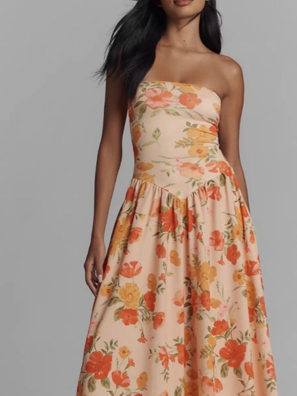 RESA Peach Strapless Floral Maxi Dress